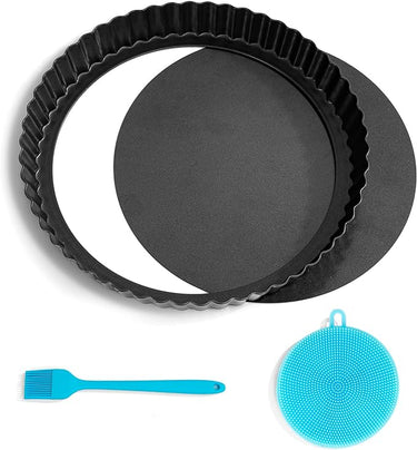 Highkit Molde para tartas con base elevadora de 22 cm, antiadherente para quiche, redondo, borde ondulado, molde para tartas de frutas, molde para quiche, tarta, acero, gris oscuro